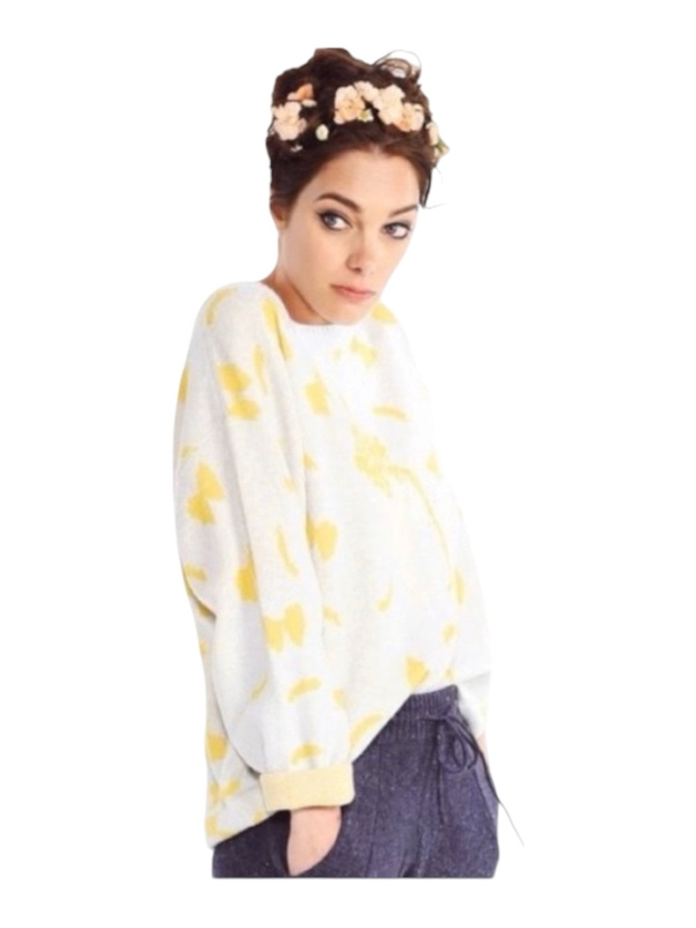 new Wildfox  Pasta Delices Vineyard Intarsia Knit Sweater  Yellow Print  S - Picture 13 of 16